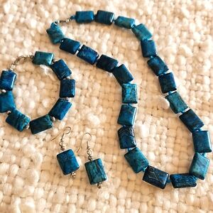 3pc Blue Jasper Handmade Beaded Set - Necklace, Bracelet, and Earrings